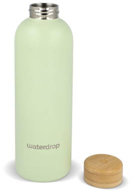 Waterdrop RVS thermosfles met bamboe dop 600 ml - Donker bruin / Groen