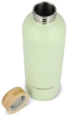 Waterdrop RVS thermosfles met bamboe dop 600 ml - Donker bruin / Groen