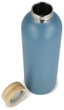 Waterdrop RVS thermosfles met bamboe dop 600 ml - Grijs - blauw