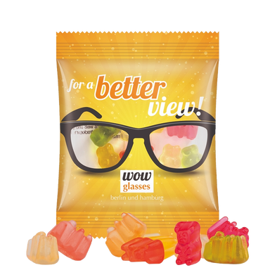 Express mini bag gevuld met 7 g jelly bears | 70 x 84 mm - Transparent