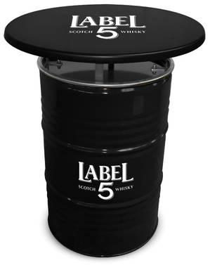 Statafel olievat 200 L | Zwart vat | Zwart tafelblad | Full color sticker