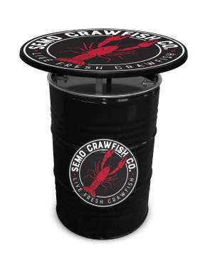 Statafel olievat 200 L | Zwart vat | Full color tafelblad | Full color sticker