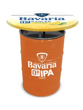 Statafel olievat 200 L | Eigen RAL kleur vat | Full color tafelblad | Full color sticker