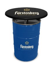 Table haute fût pétrolier 200 L | Fût couleur RAL personnalisée | Plateau noir | Autocollant couleur