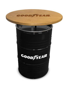 Statafel olievat 200 L | Zwart vat | Houten tafelblad met gravure | Full color sticker