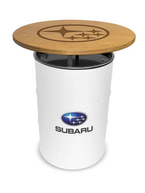 Statafel olievat 200 L | Eigen RAL kleur vat | Houten tafelblad met gravure | Full color sticker